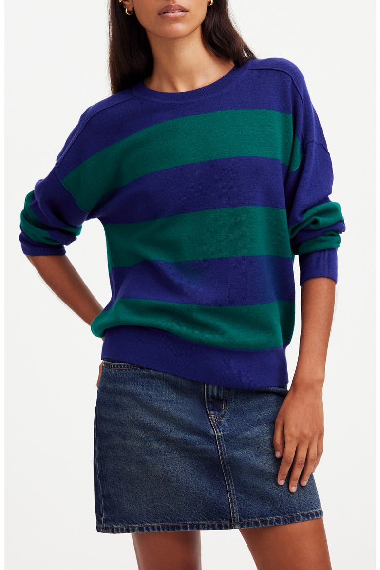 Stripe Merino Wool Pullover Sweater, Main, color, COBALT GREEN COMBO