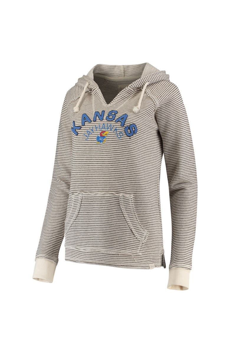 BLUE 84 Women's Blue 84 Cream Kansas Jayhawks Striped French Terry V-Neck Pullover Hoodie, Main, color, Cream