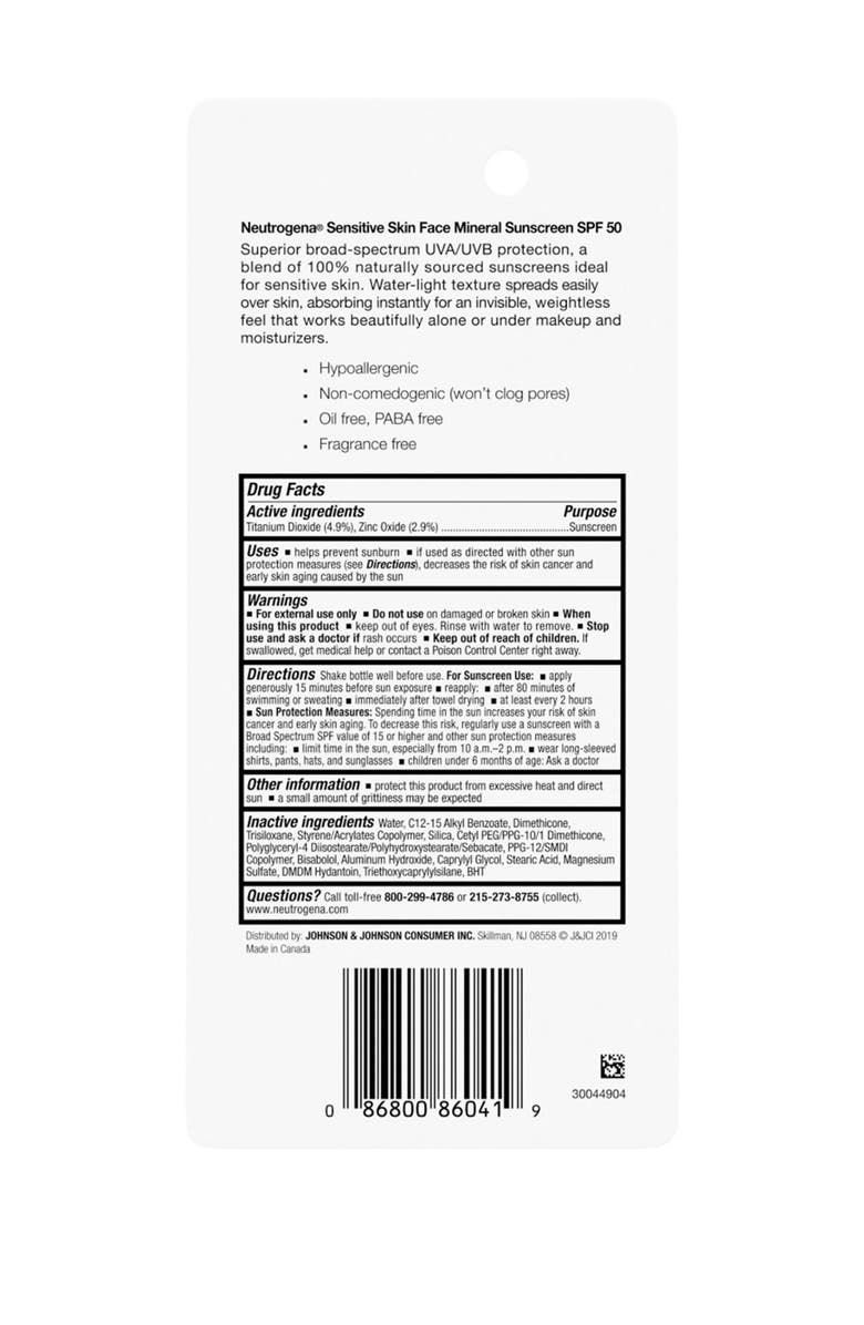 NEUTROGENA Sensitive Skin Face SPF 50 Liquid Sunscreen, Alternate, color,