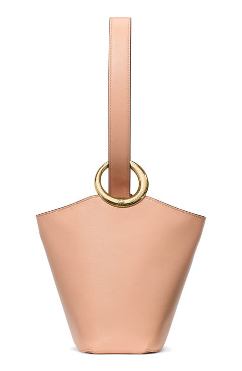 mini halo fine grain leather bucket bag