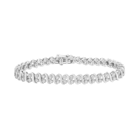 Silver 1 cttw Double Row Miracle-Set Diamond Tennis Bracelet