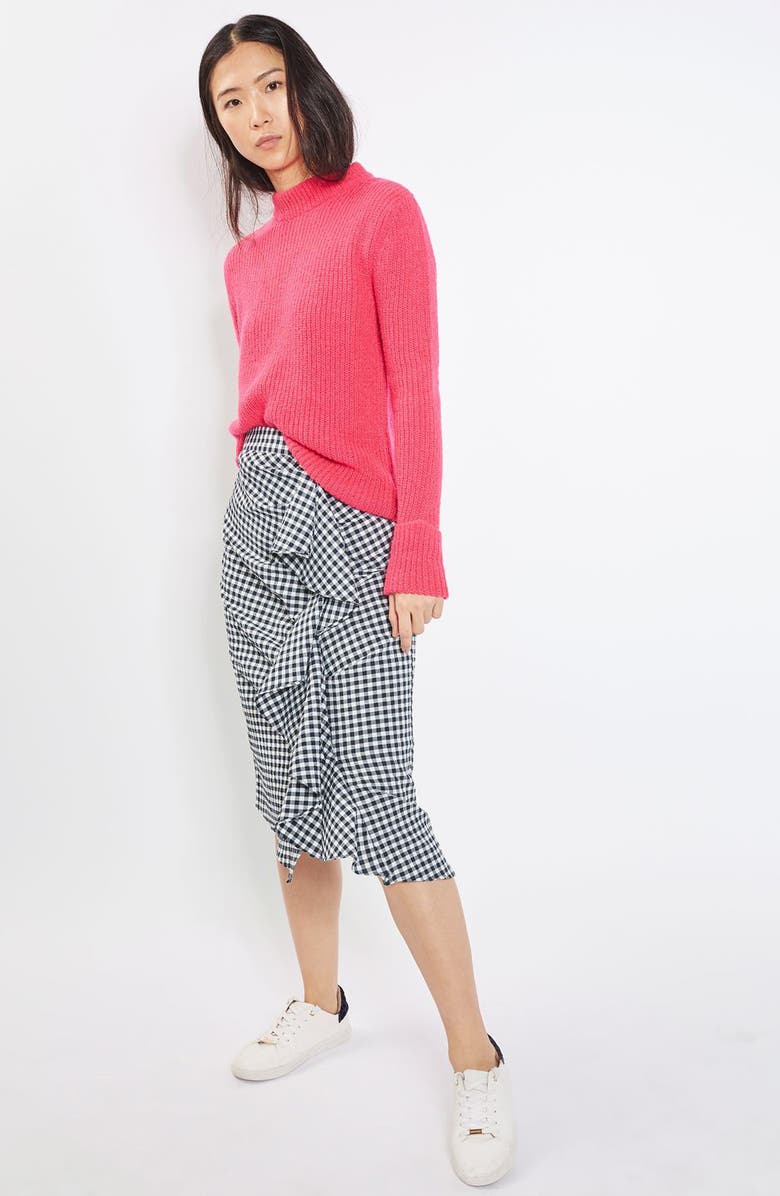 Topshop Ruffle Gingham Midi Skirt, Alternate, color, 