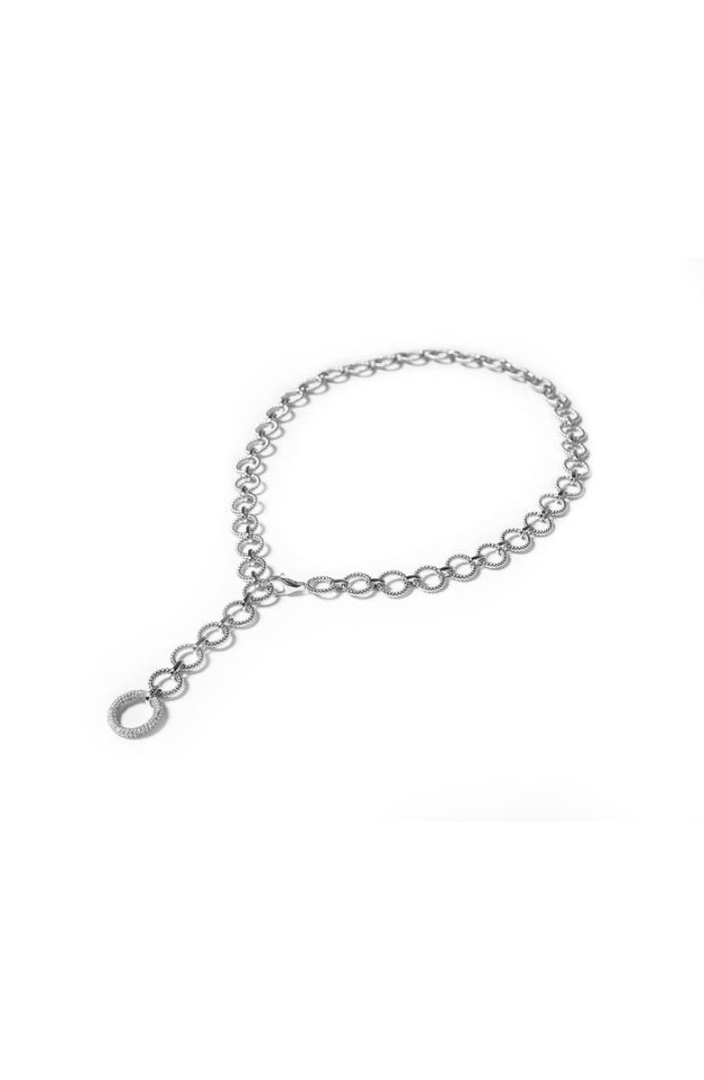 ZARUX Modern Circle Link Necklace with moissanite stone, Main, color, White Gold