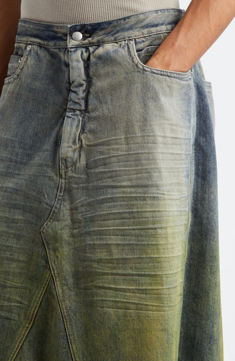 Rick Owens Destroyed Godet Denim Skirt, Alternate, color,