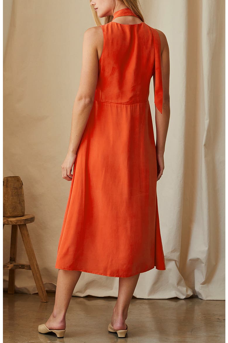 Cupro Midi Dress with Scarf, Alternate, color, Poppy