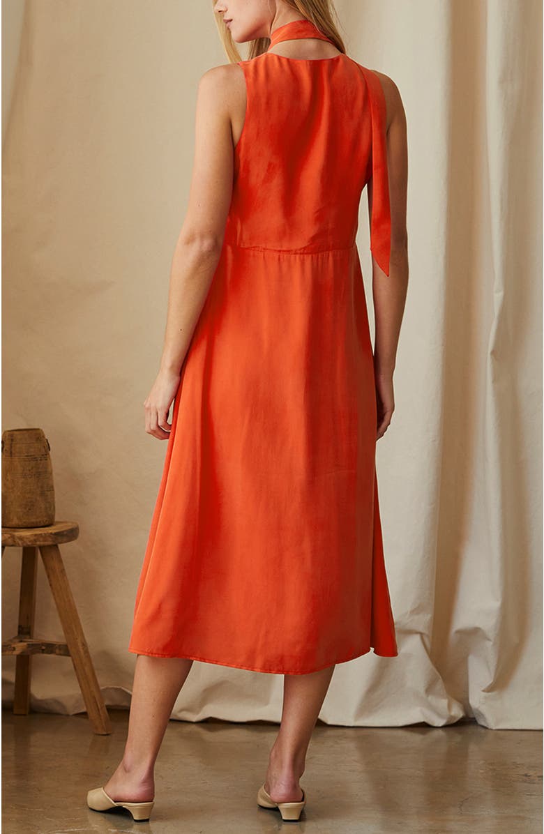 CRESCENT Cupro Midi Dress with Scarf, Alternate, color, Poppy