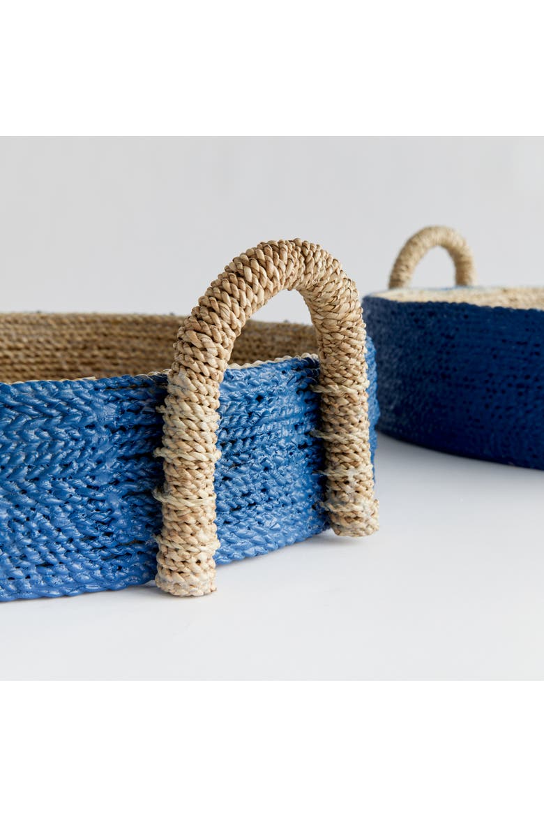 Tiana Seagrass Round Decorative Baskets Set of 2, Alternate, color, Blue