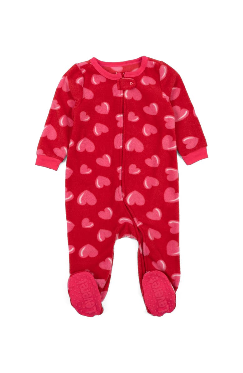 Leveret Footed Fleece Printed Matching Family Holiday Pajamas, Main, color, Heart