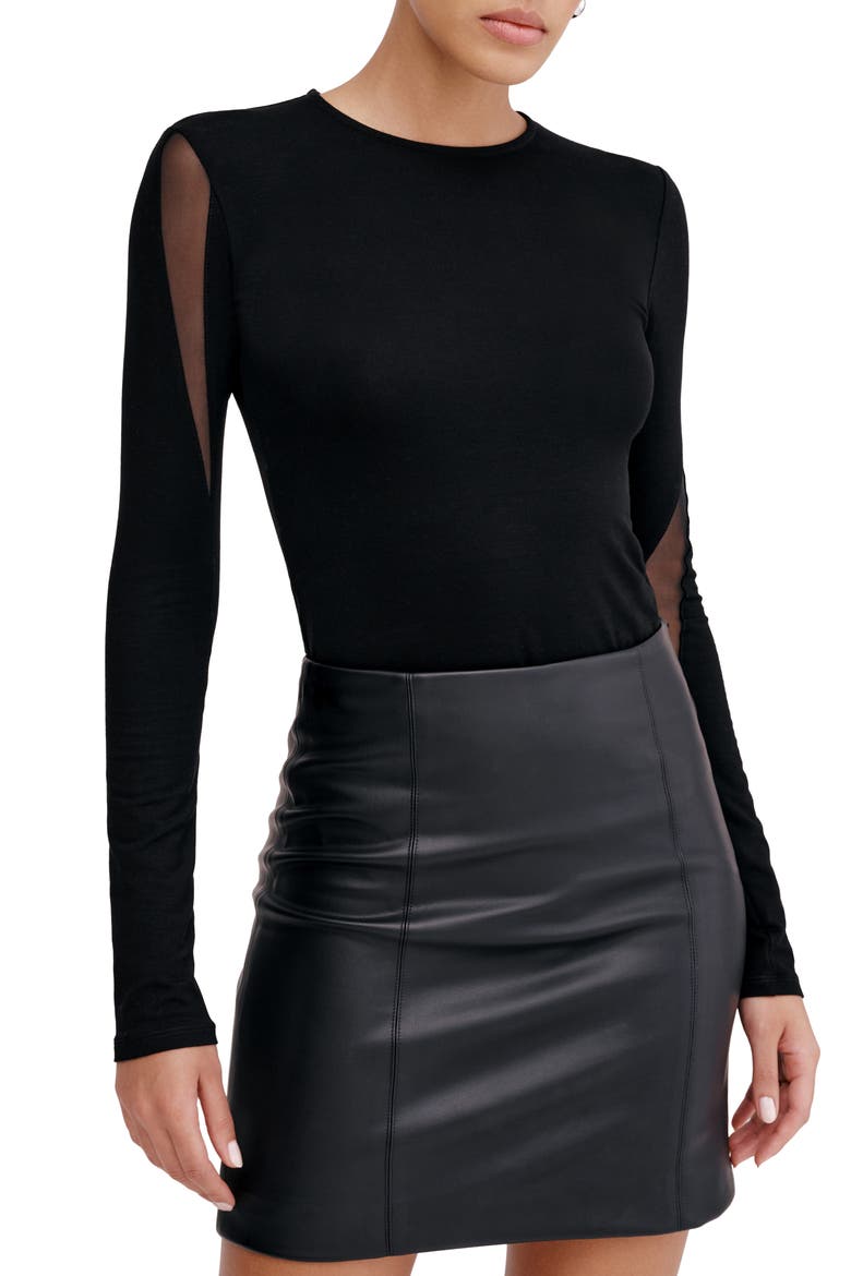 Alley Mesh Detail Long Sleeve Top, Main, color, BLACK