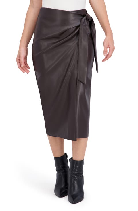 Supersoft Faux Leather Side Tie Midi Skirt