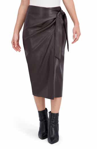 Ookie & Lala Supersoft Faux Leather Side Tie Midi Skirt