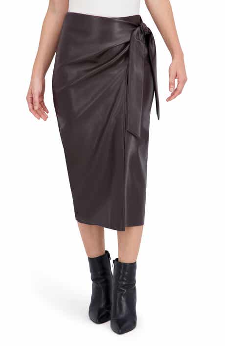 Ookie & Lala Supersoft Faux Leather Side Tie Midi Skirt