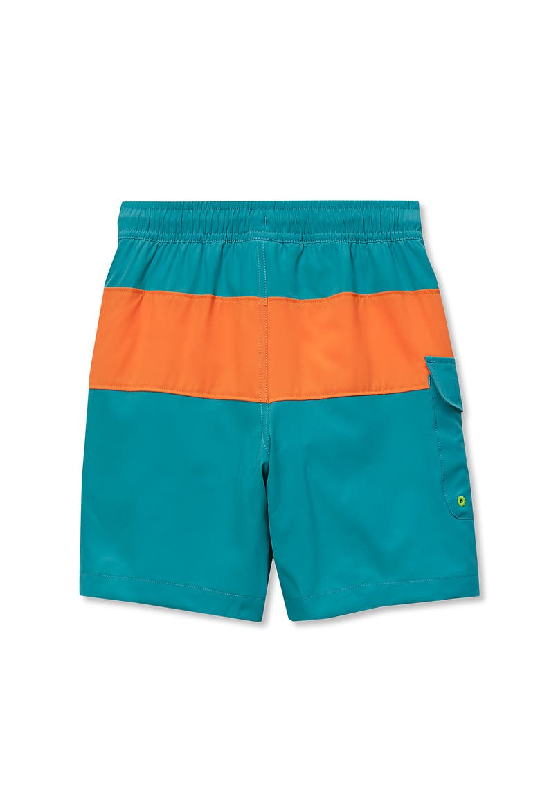 Boys Chlorine Resistant Colorblock Hydroliner Board Swim Trunks, Alternate, color, Ceramic Blue Multi/Colorblock