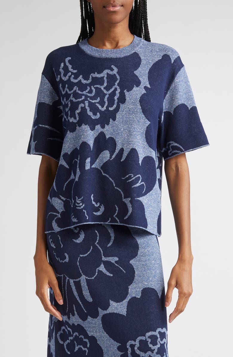 Marimekko Suloinen Pioni Floral Sweater Shirt, Main, color, Dark Blue