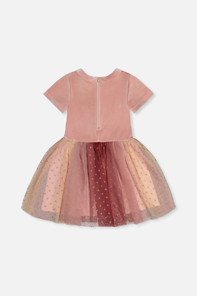 Bi-Material Bow Belt Star Mesh Dress, Alternate, color, Pink