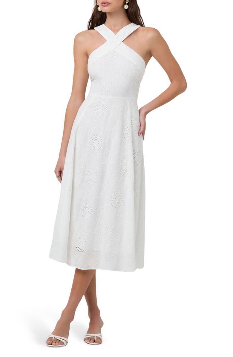ASTR the Label Eyelet Halter Midi Dress, Main, color, White