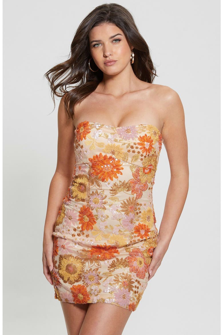 Fia Sequin Strapless Minidress, Alternate, color, SATIN ROSE MULTI