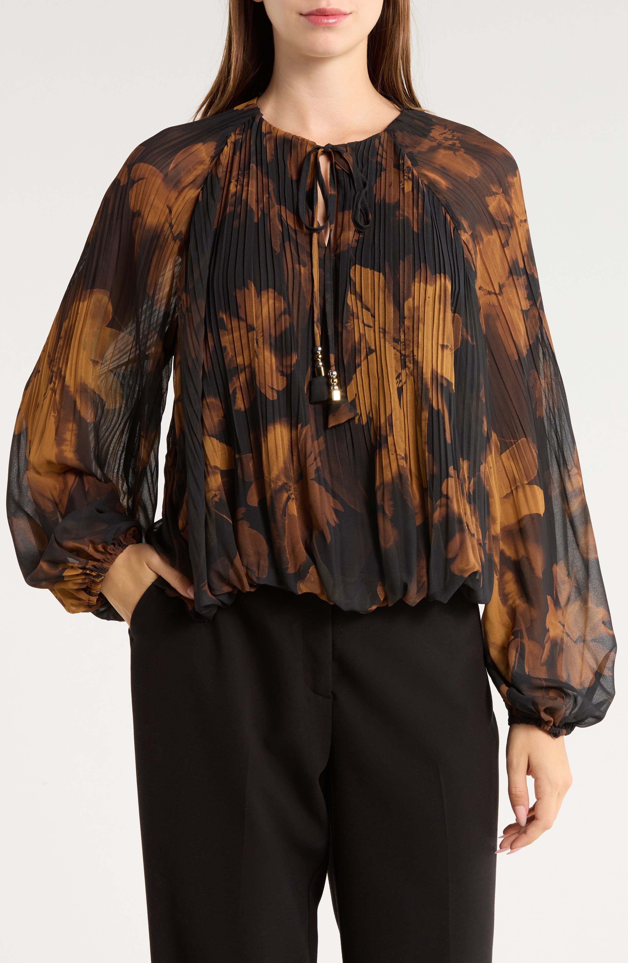 Pleated Long Sleeve Top