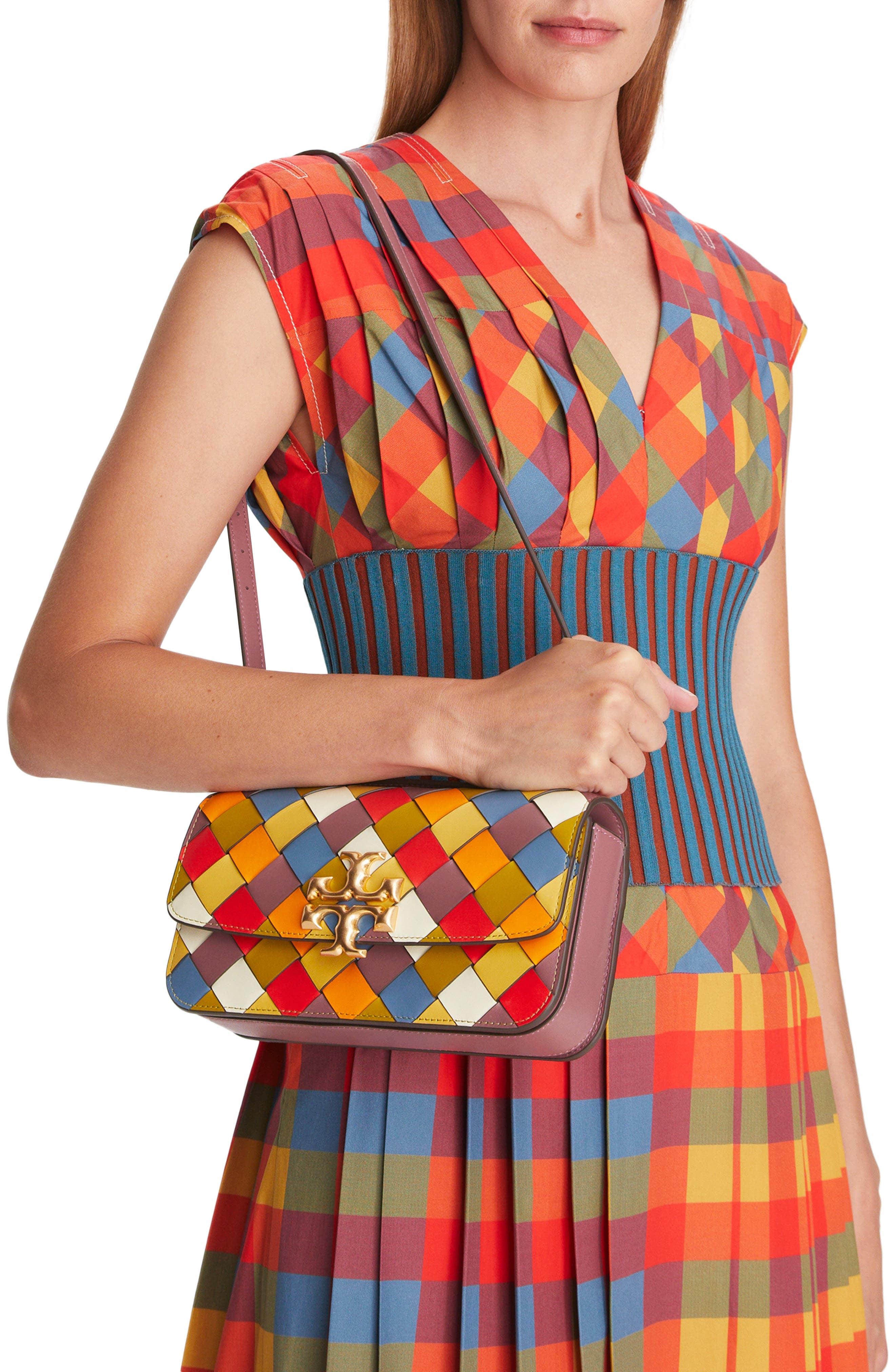 Tory Burch Small Eleanor East/West Woven Leather Convertible Shoulder Bag, Alternate, color, 