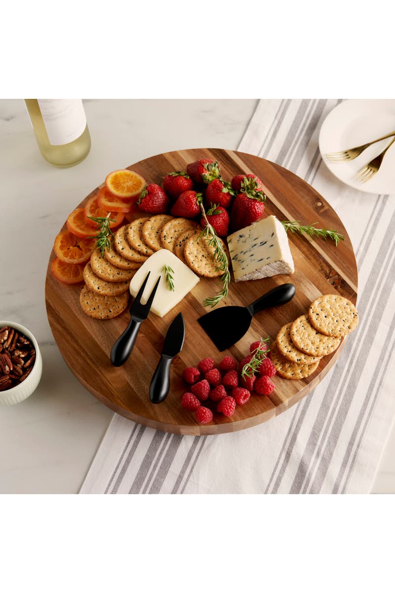 Acacia Wood Footed Cheese Board and Knife Set, Alternate, color, Wood