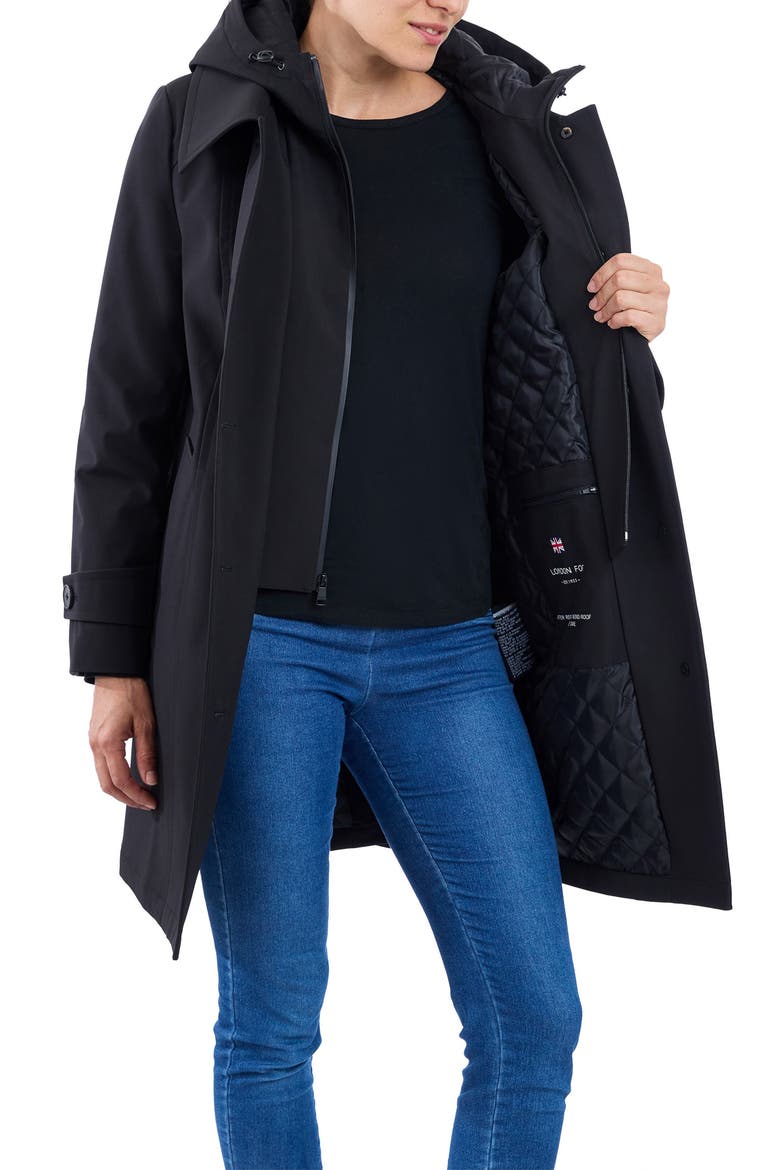 Water Resistant Bonded Raincoat with Bib Detail, Alternate, color, BLACK