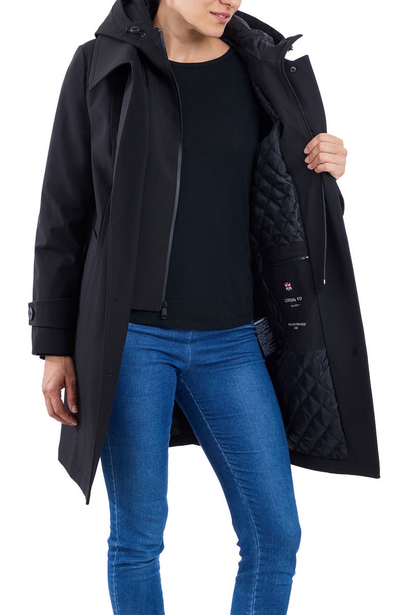 London Fog Water Resistant Bonded Raincoat with Bib Detail, Alternate, color, Black