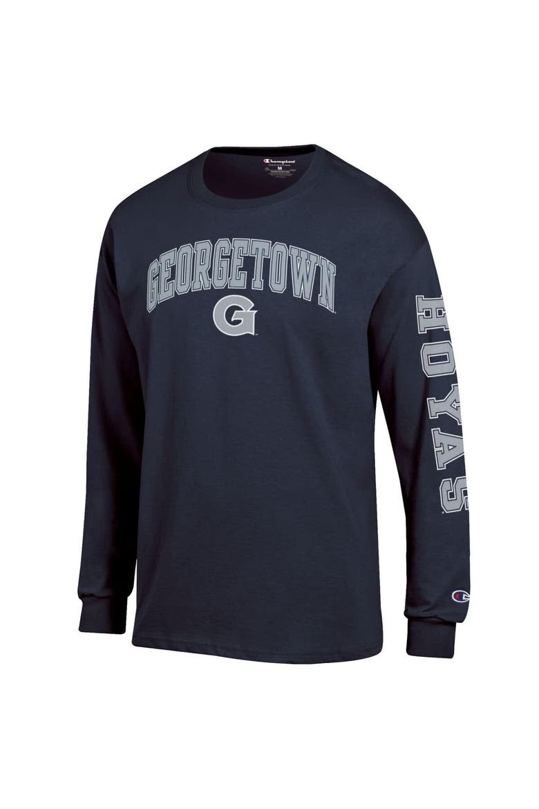 Men's Champion  Navy Georgetown Hoyas Arch Over Logo 2-Hit Long Sleeve T-Shirt, Alternate, color, Navy