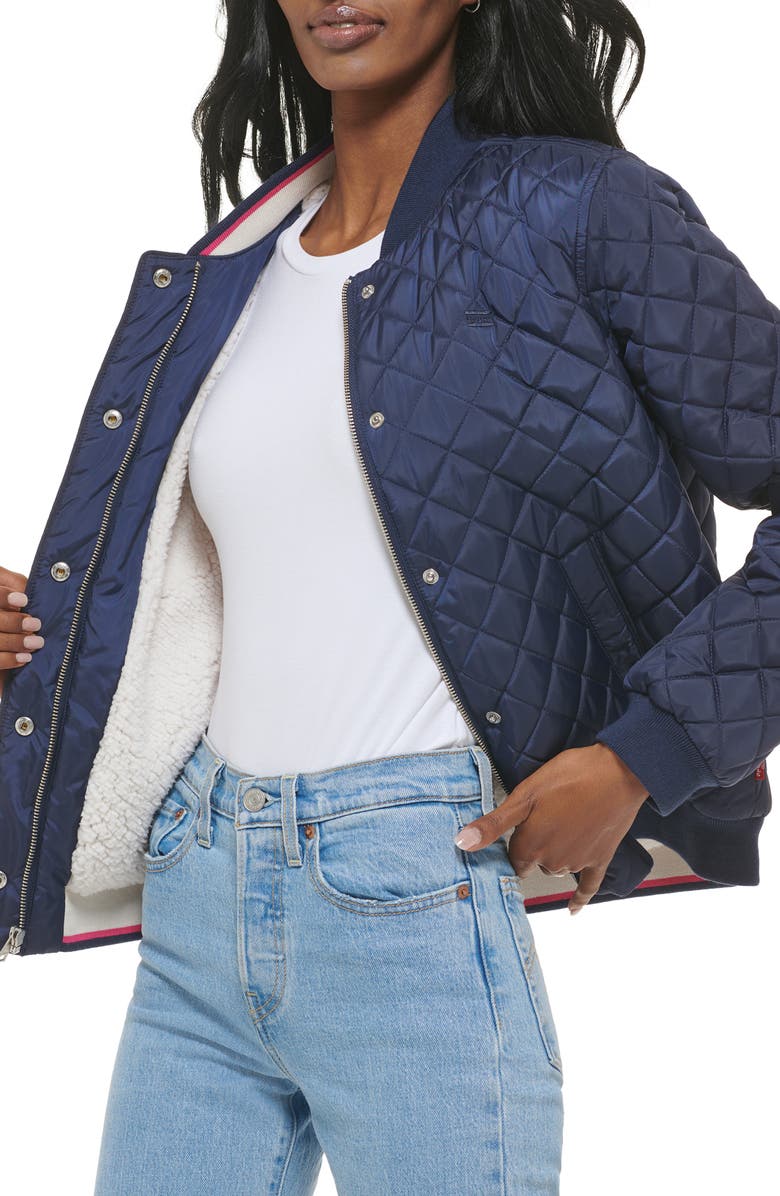 Levi's Diamond Quilted Faux Shearling Lined Bomber Jacket, Alternate, color, Navy