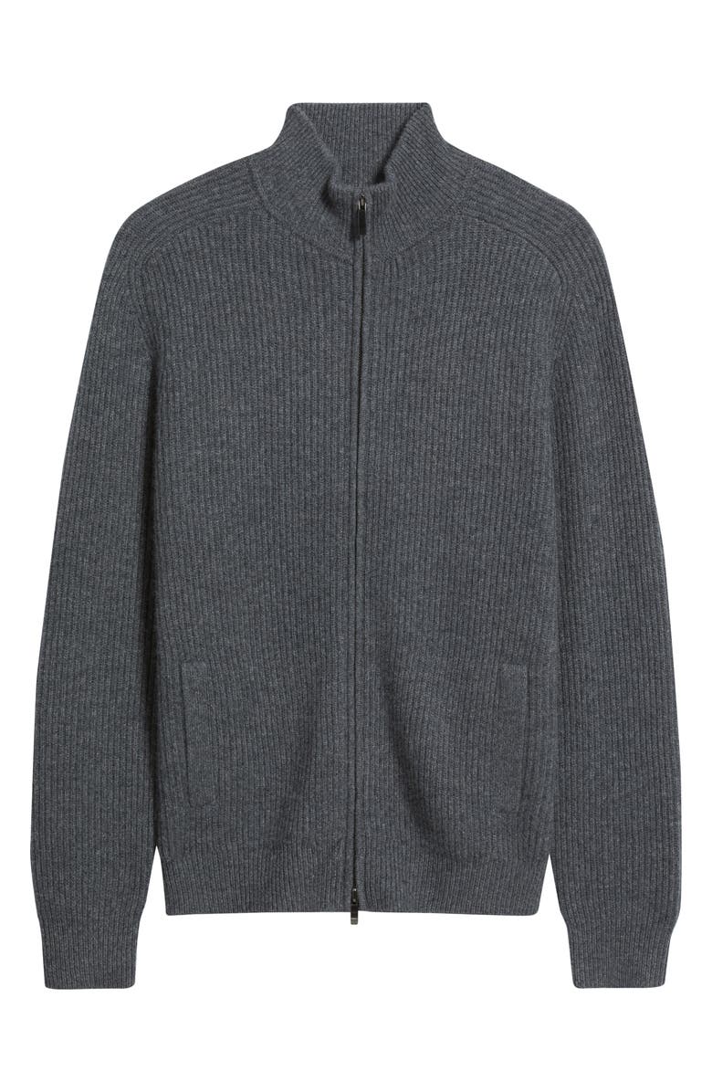 Nordstrom Luxe Cashmere Zip Cardigan, Alternate, color, Grey Embers Heather