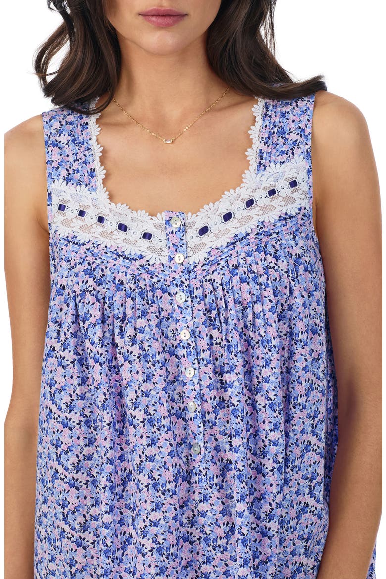 Lace Trim Sleeveless Cotton Ballet Nightgown, Alternate, color, WHITE BLUE DUST