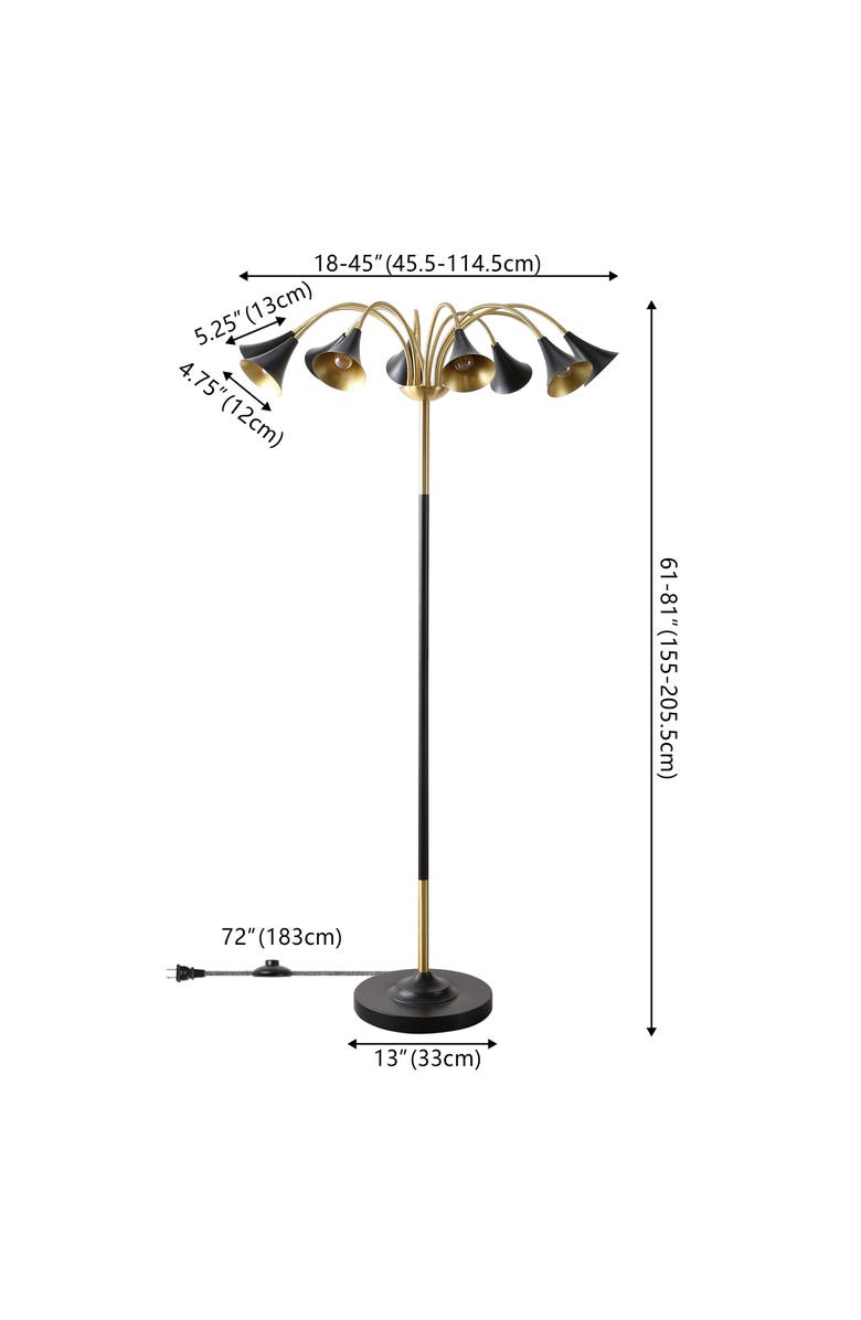 JONATHAN Y Vivian 61" 10-Light Mid-Century Modern Iron Medusa Multi Head LED Floor Lamp, Alternate, color, Brass Gold/Black