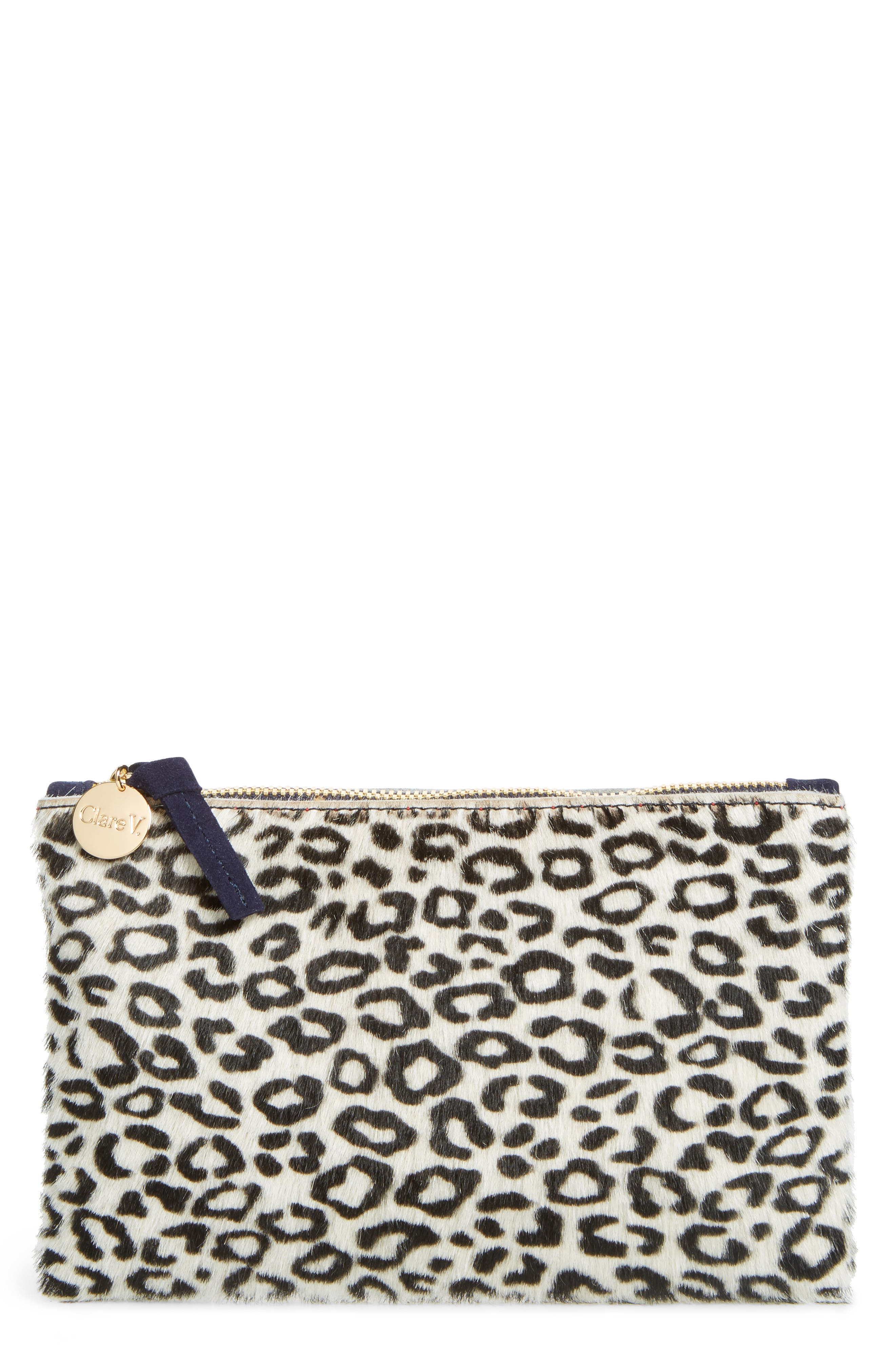 Clare V. Ocelot Print Genuine Calf Hair Wallet Clutch, Main, color, 