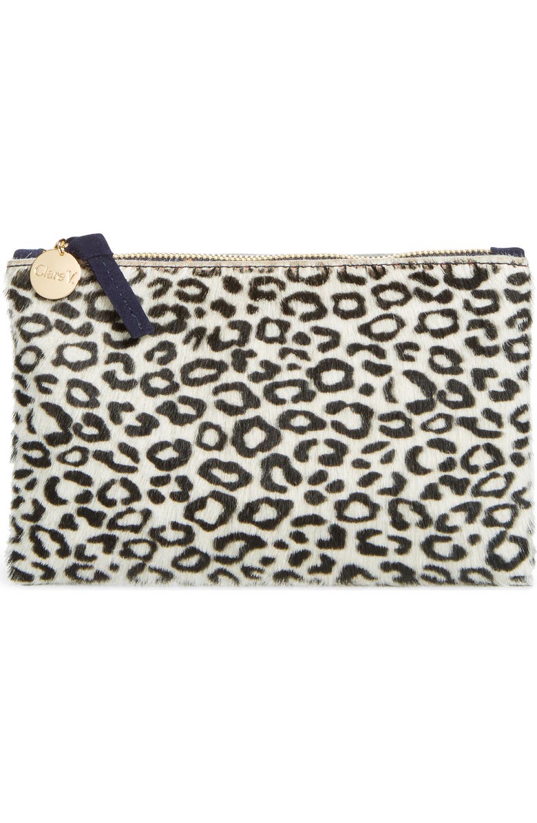 Clare V. Ocelot Print Genuine Calf Hair Wallet Clutch, Main, color,
