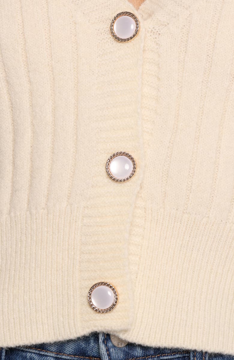 Petal & Pup Zana Ruffle Cuff Crop Rib Cardigan, Alternate, color, Cream