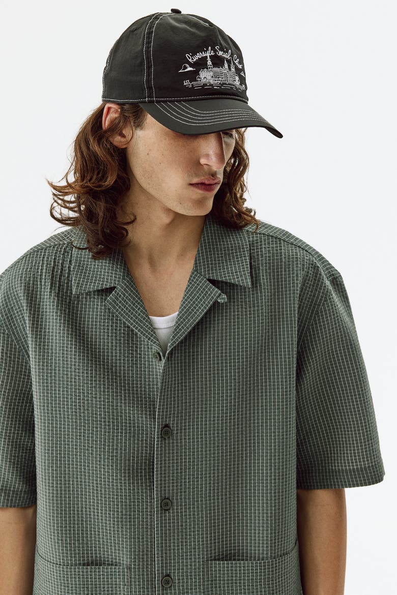 Relaxed Fit Short-sleeved Resort Shirt, Alternate, color, Khaki green/checked