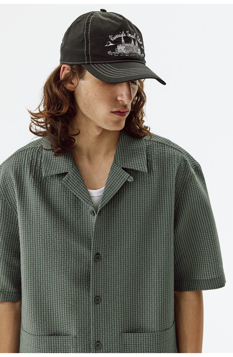 H&M Relaxed Fit Short-sleeved Resort Shirt, Alternate, color, Khaki Green/Checked