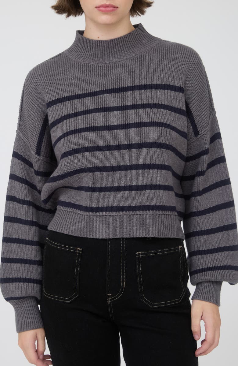 Blu Pepper Stripe Mock Neck Crop Sweater, Main, color, Charcoal