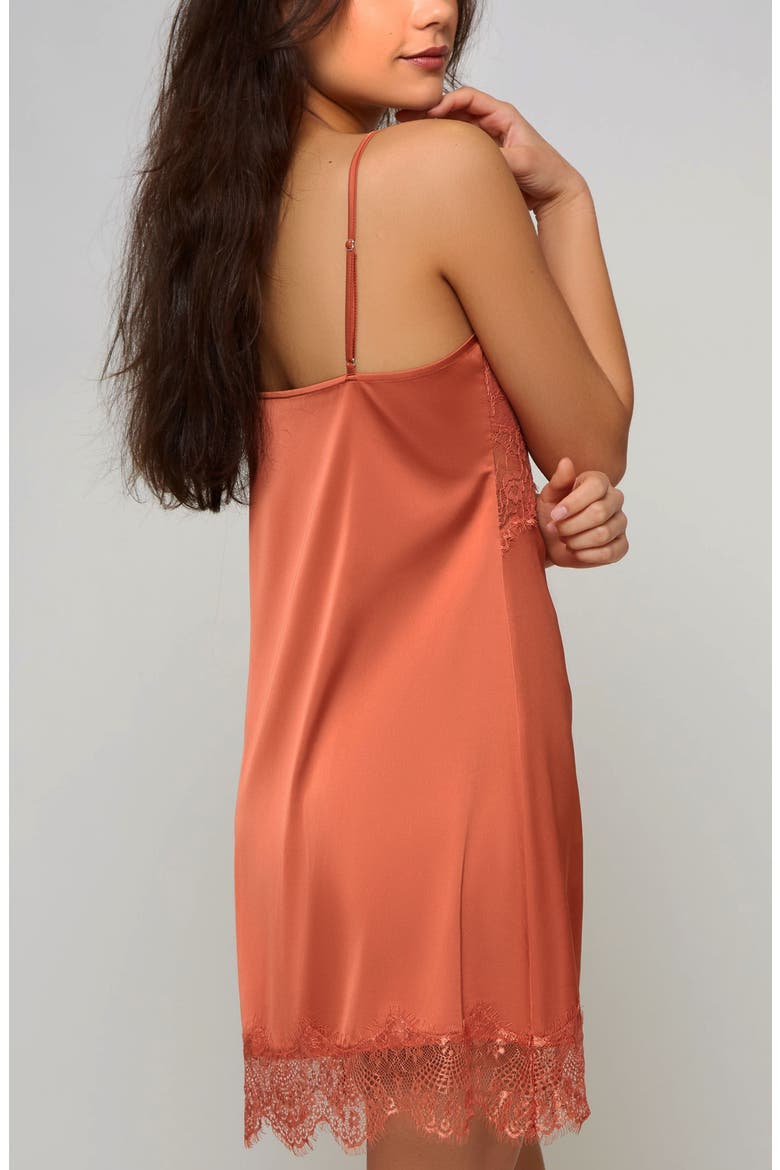 Lace Overlay Satin Slip Chemise, Alternate, color, Copper