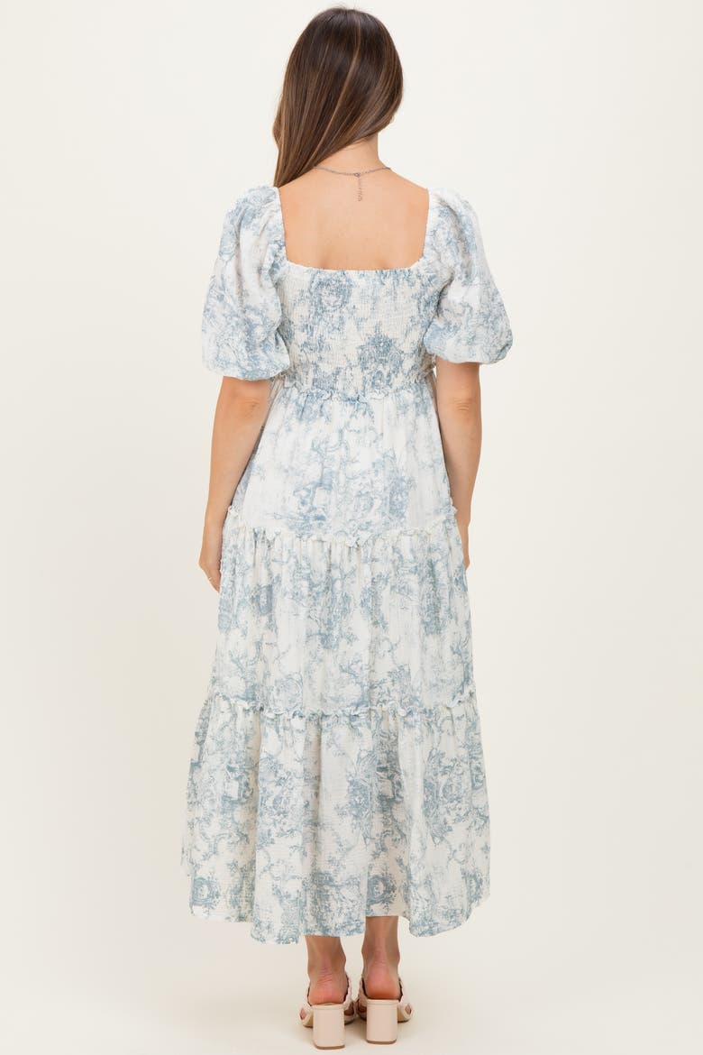 Vintage Floral Puff Sleeve Tiered Maxi Dress, Alternate, color, Blue