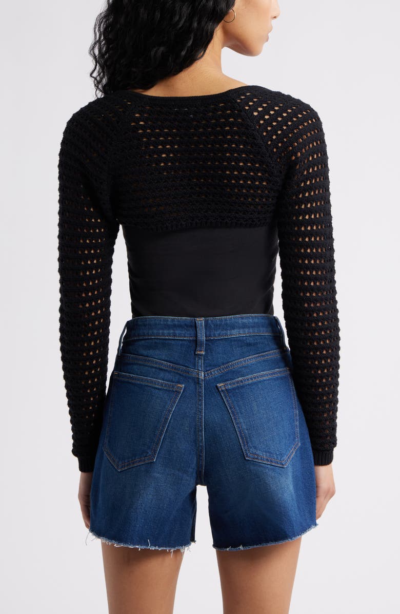 BP. Openwork Sweater Shrug, Alternate, color, Black