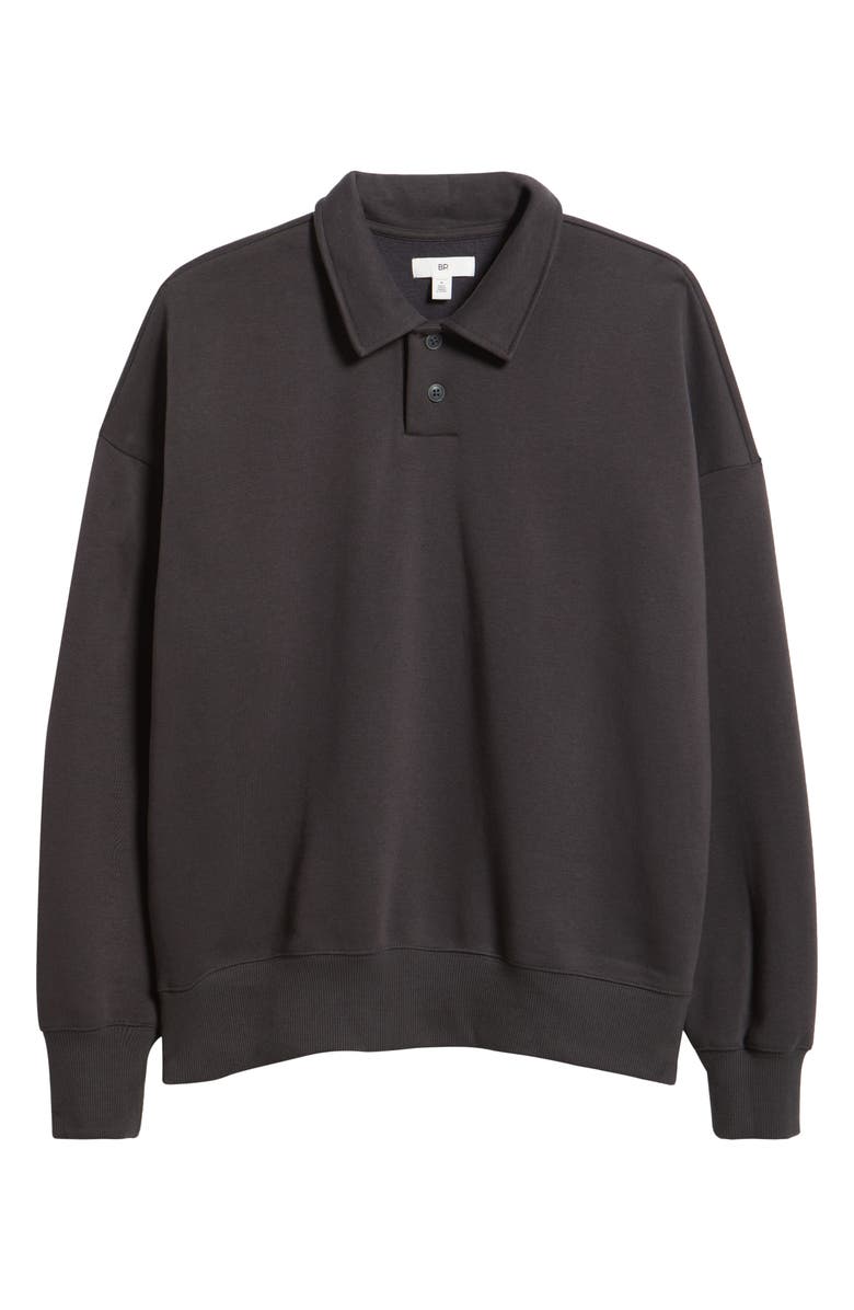 BP. Polo Fleece Sweatshirt, Alternate, color, Black Faded