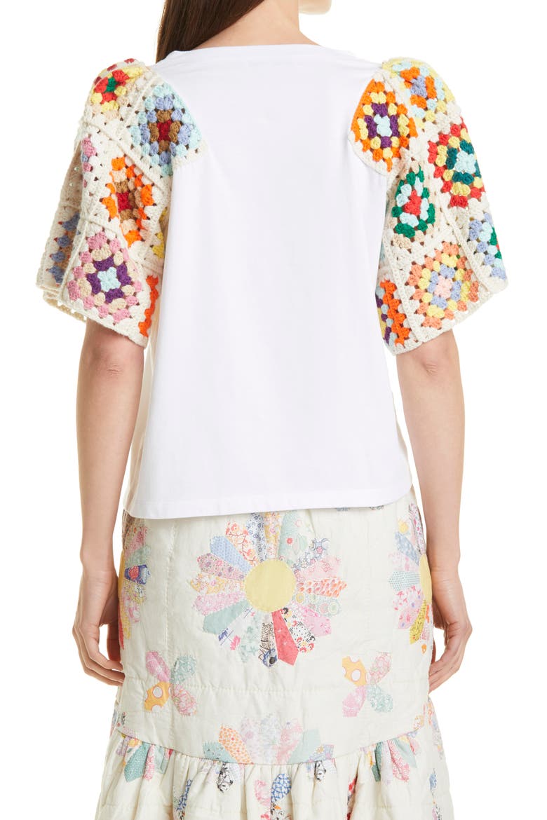 Sea Gabriela Crochet Sleeve T-Shirt, Alternate, color, MULTI