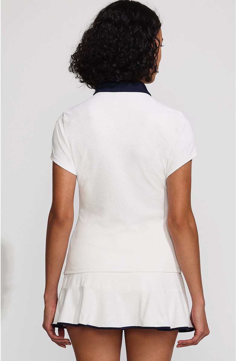 Lands' End Short Sleeve Pique Johnny Collar UPF 50 Rash Guard, Alternate, color, White/Deep Sea Navy