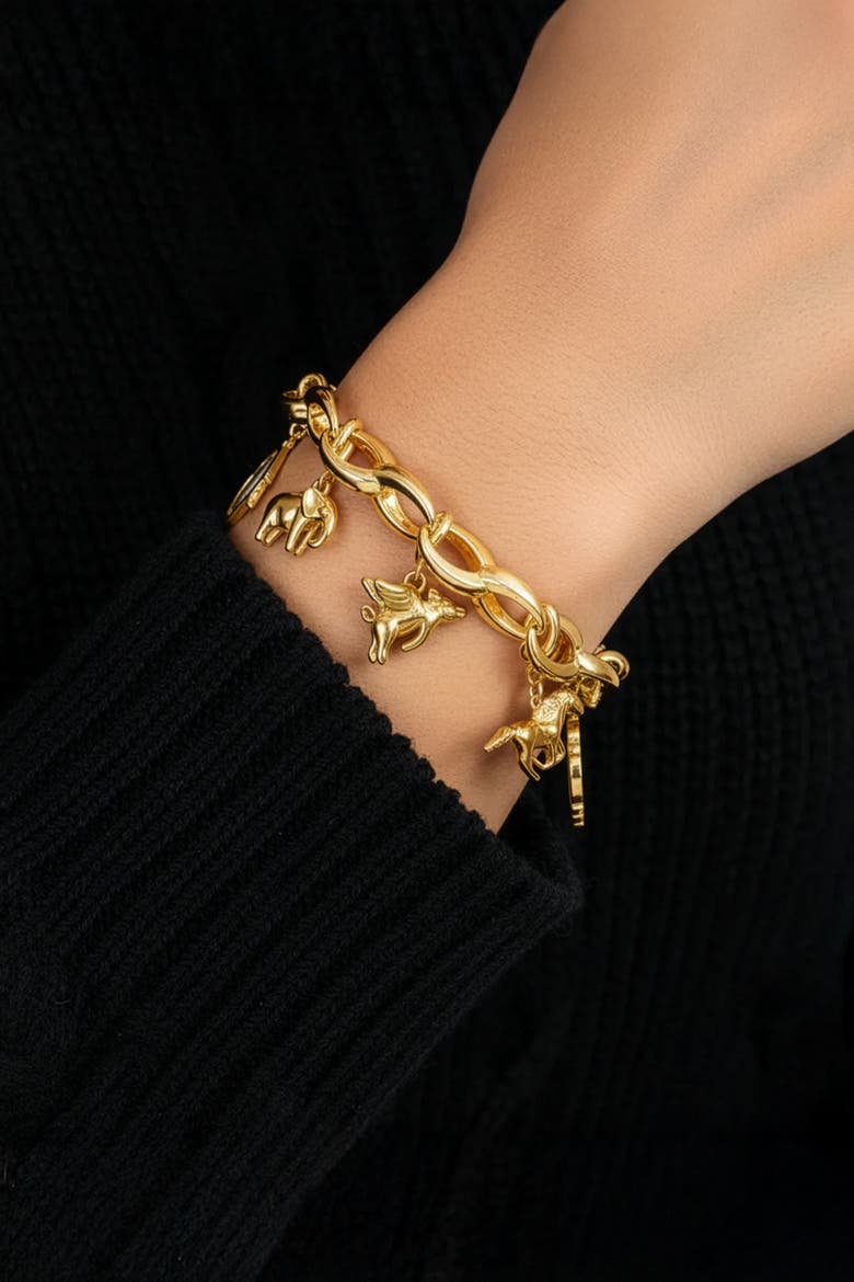 Bold Cable Link Charm Bracelet, Alternate, color, 18k Gold Plated