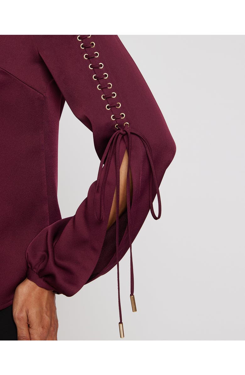 Santorelli Livi Long Sleeve Top with Grommet Detail in Smooth Crepe, Alternate, color, Sangria