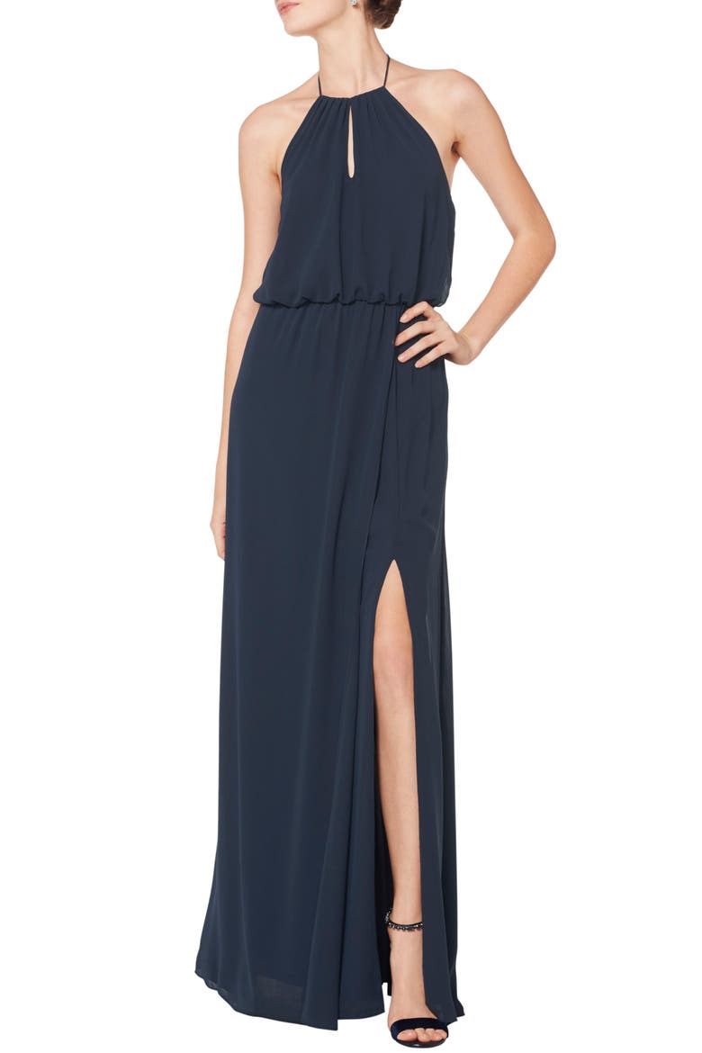 Blouson Chiffon A-Line Gown, Main, color, NAVY