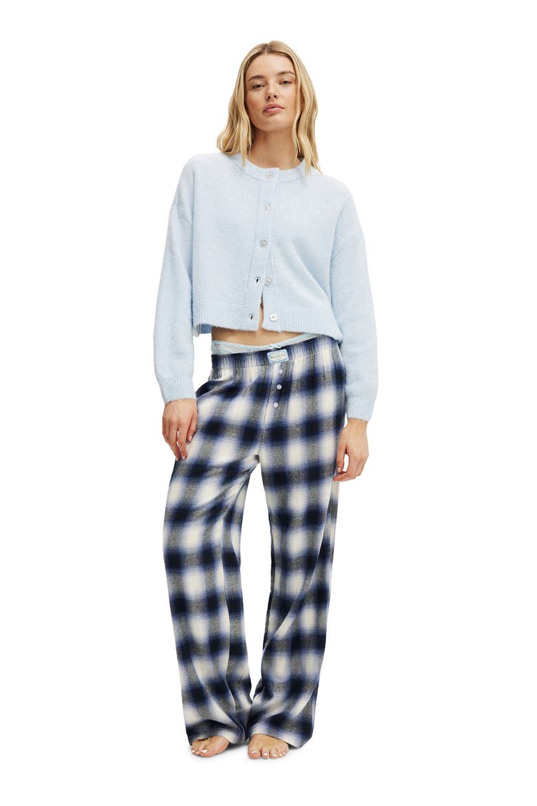 Women's Flannel Wide Leg Pant, Alternate, color, Navy White Check