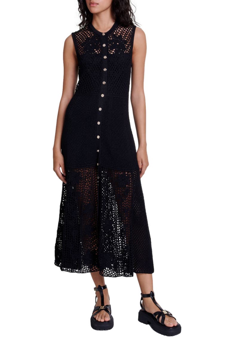 maje Crochet-knit maxi dress, Main, color, 