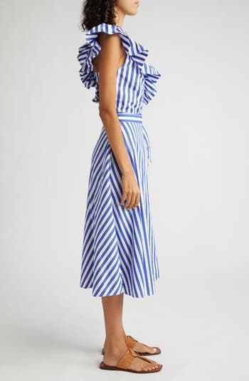 Polo Ralph Lauren Avlne Stripe Ruffle Cotton Midi Wrap