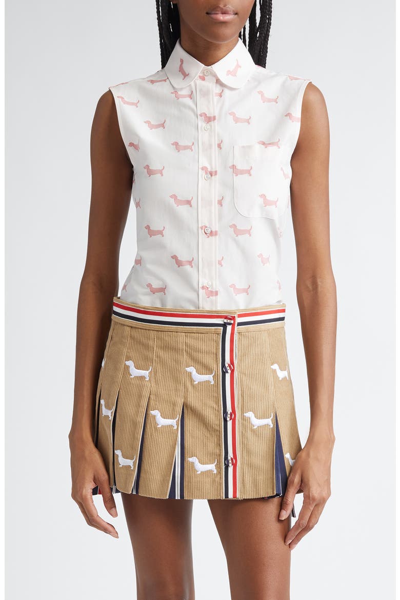 Hector Jacquard Sleeveless Round Collar Button-Up Shirt, Main, color, RED